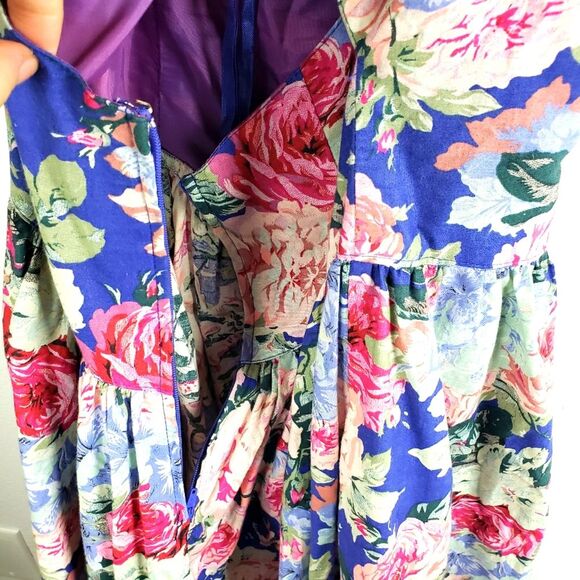 Vintage Women's Geary Roark Kamisato 80's Cottagecore Floral Cris Cross Dress 10 - Picture 6 of 14